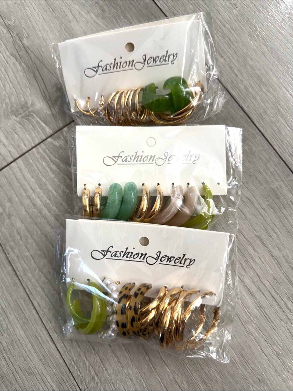 Fashion Jewelry Green and Gold Mixed Hoop Earring Trio Set